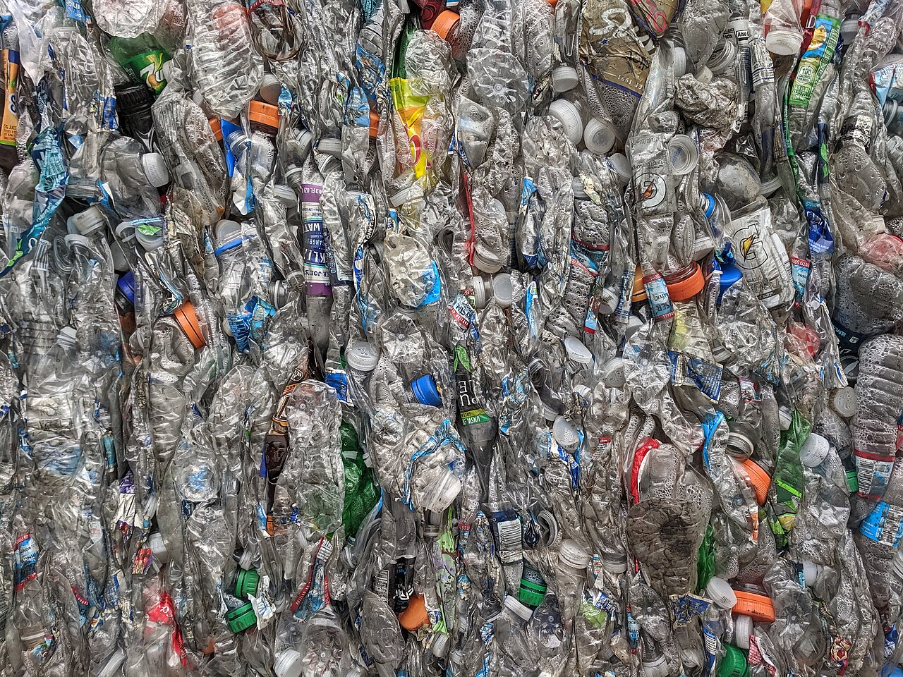 PET-flessen bij een recyclingbedrijf — sfeerbeeld